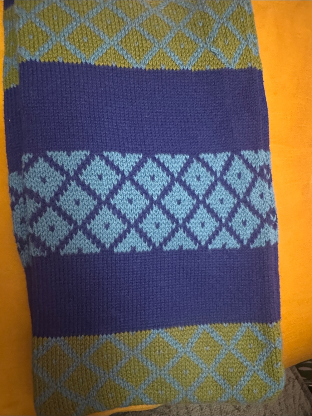 Source Unknown Colorblock Diamond Knit Scarf in Purple, Light Blue & Yellow